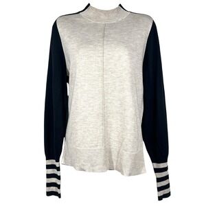 Summum Woman Merino Wool Blend Funnel Neck Sweater Sz S Black Tan Knit Jumper